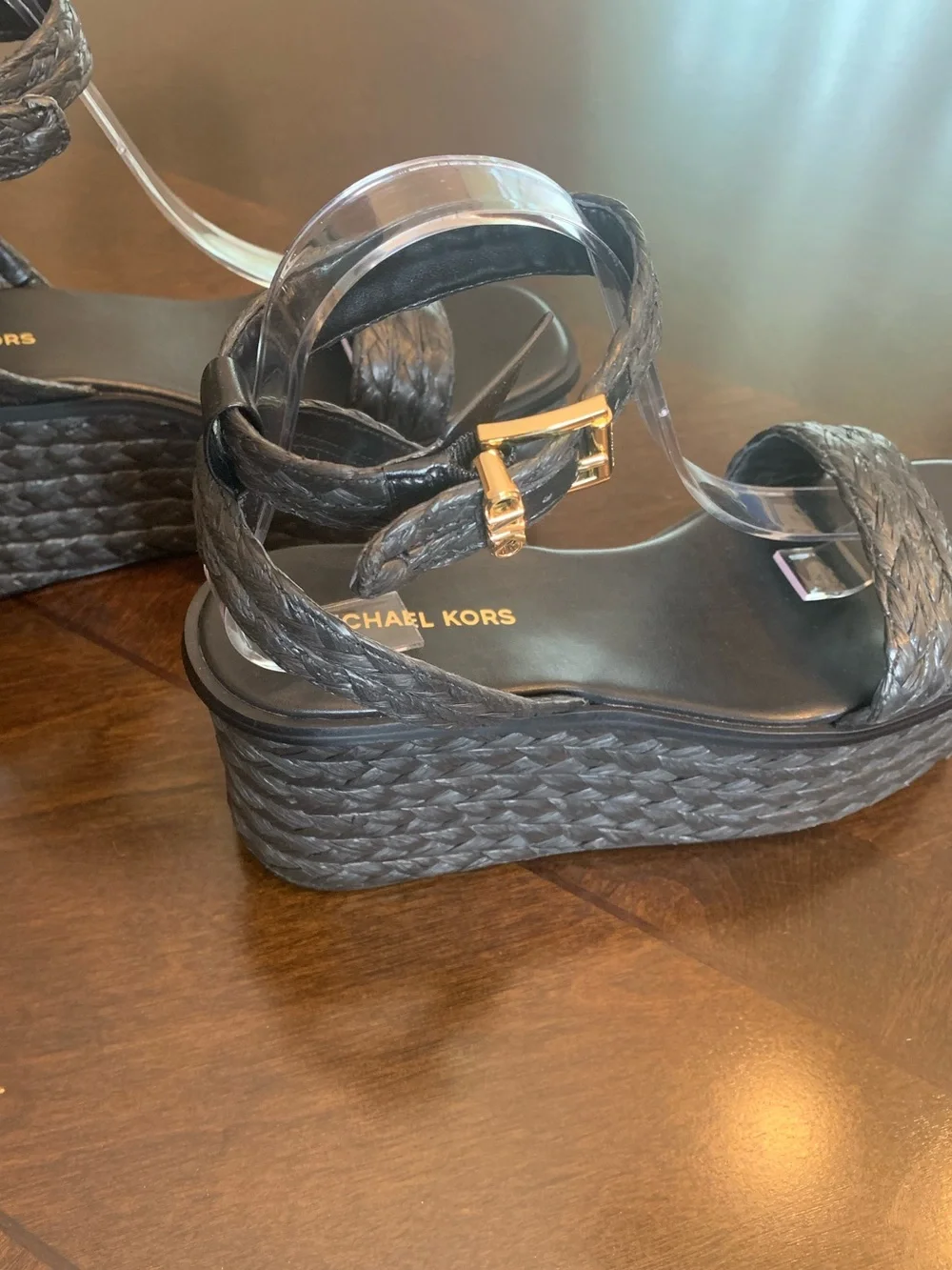NIB MICHAEL KORS Sandra Wicker Platform Sandal in Black, Size 9.5M